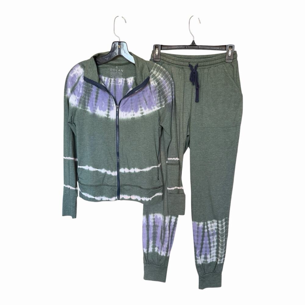 Dolan Tie Dye Lounge Set Olive Green Purple Zip Jacket Jogger Pants Women XS